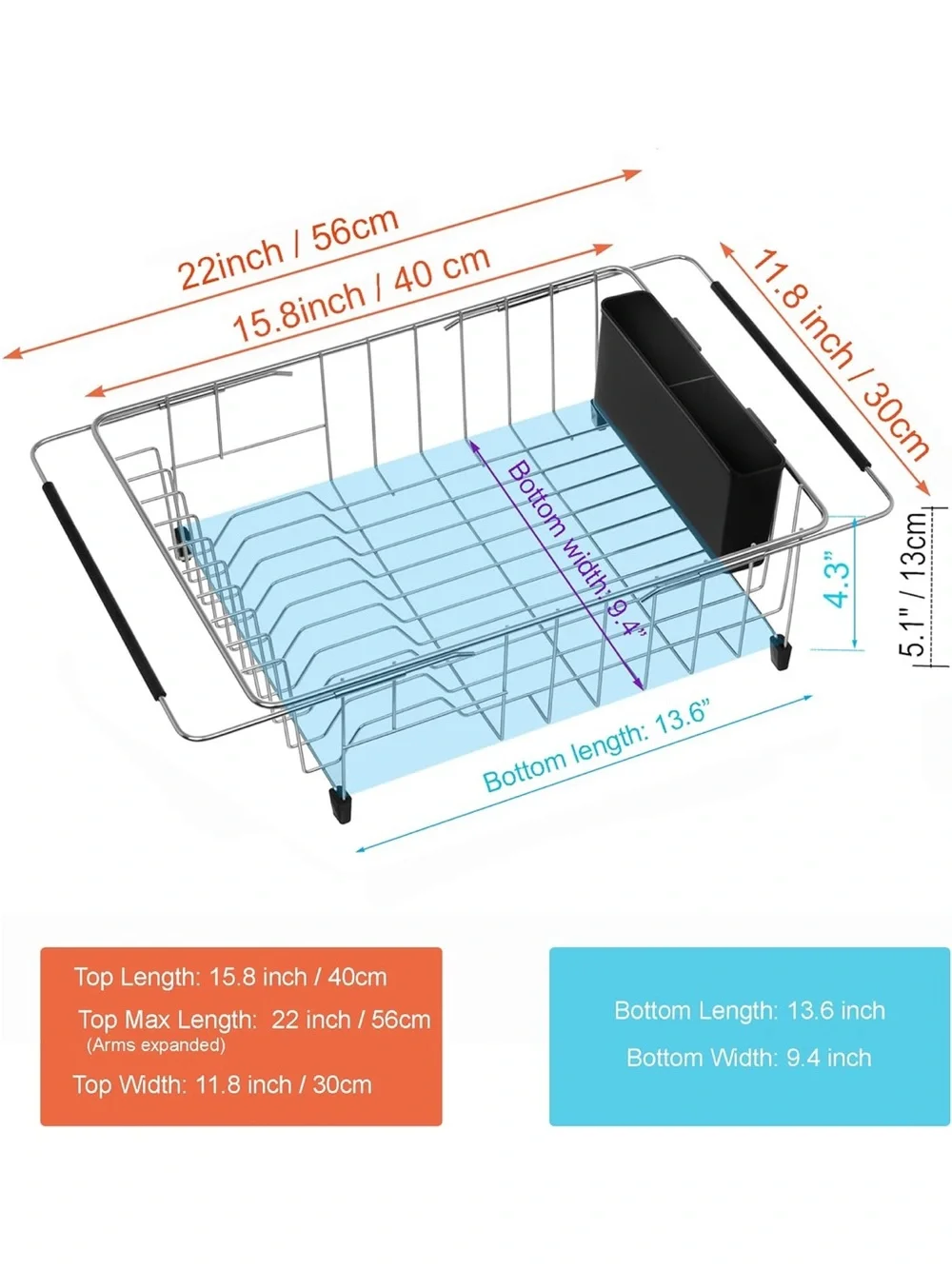 Expandable Multifunctional Dish Drying Rack, Over The Sink, In-Sink, On Counter